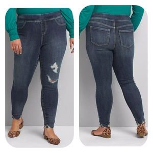 Lane Bryant Pull On Distressed Jeggings Dark Wash Plus Size 26 Petite